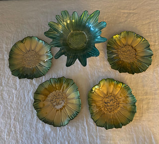 Vintage metallic flowers bowl and plates (set of 5) AS IS