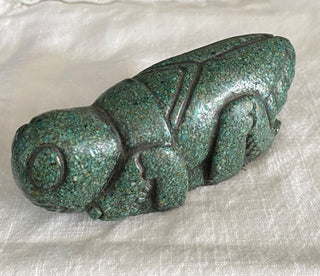 Vintage MCM crushed green stone grasshopper paperweight