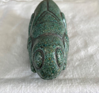 Vintage MCM crushed green stone grasshopper paperweight