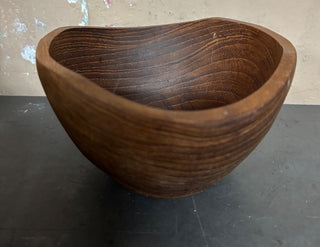 Vintage mid-century modern, hand-turned teak wood bowl  3 1/2” t x 5 1/2”w #659