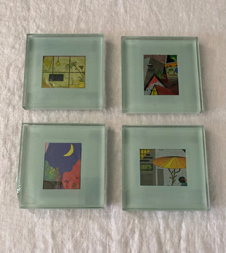 Glass picture frame coasters (set of 4) AS IS 1 with chip