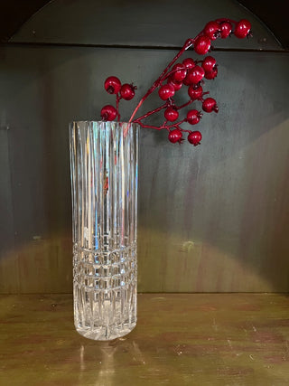 Tall Cut Glass Crystal Vase with Plaid Pattern