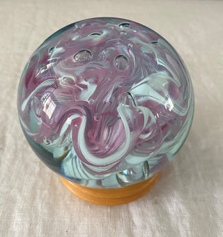 Vintage Art glass orb with stand