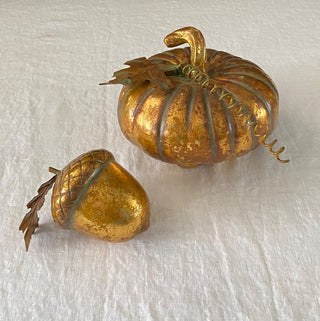 Vintage metal pumpkin & acorn (set of 2)