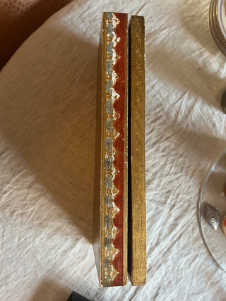 Gilt Florentine Red Italian Long Wood Box 15” x 5.75” x 2.25”t