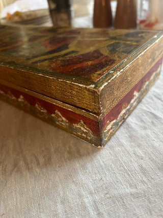 Gilt Florentine Red Italian Long Wood Box 15” x 5.75” x 2.25”t