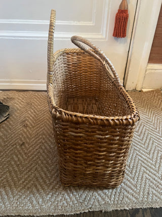 Vintage Handled Basket Tote - Magazine Holder 19” w x16”t x 8”d