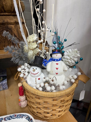 Snowmen in Wicker Basket