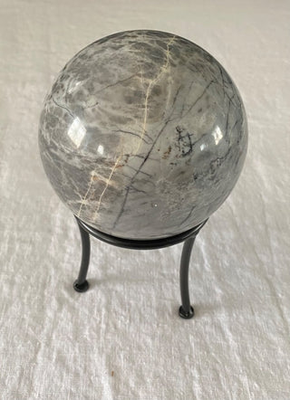 Vintage 4” polished gray marble orb with stand