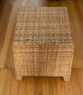 Vintage wooden woven rattan covered stool/table - sturdy 14x14x27”