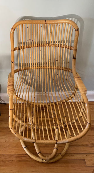 Vintage Franco Albini-style rattan bamboo chair 25x23x36”