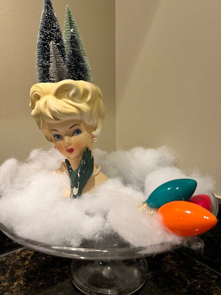 Rare Vintage Lady Head Vase with Green Glove - As Found