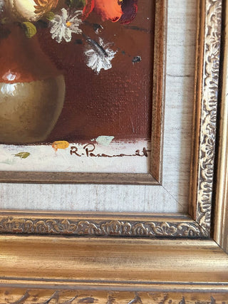 Signed 17.5x15.5 Mid-Century Floral Still Life Oil Painting