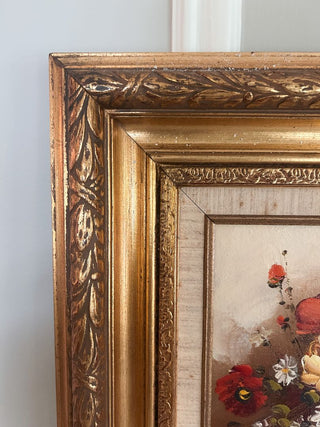 Signed 17.5x15.5 Mid-Century Floral Still Life Oil Painting