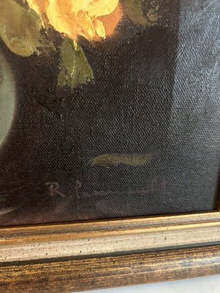 Signed 14.25x11.25 Mid-Century Floral Still Life Oil Painting