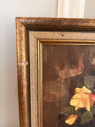 Signed 14.25x11.25 Mid-Century Floral Still Life Oil Painting