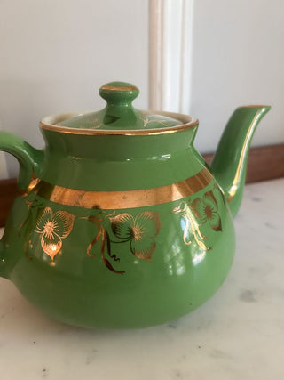 Hall Green Teapot w/ Gold Floral Accents