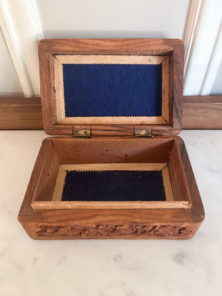 Carved Wood Box w/ Floral Inlay