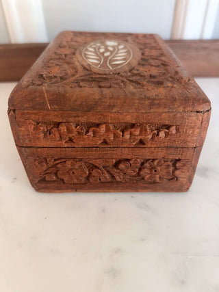 Carved Wood Box w/ Floral Inlay