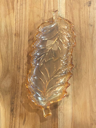 Marigold Carnival Glass Leaf Candy Dish