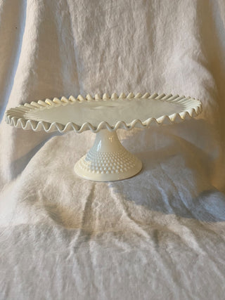 Vintage hobnail milk glass cake stand