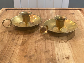 2pc Brass Finger Loop Candlestick Holders