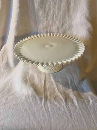 Vintage hobnail milk glass cake stand