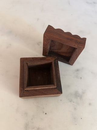 Hand-Carved Wooden Trinket Box w/ Sunrise Design
