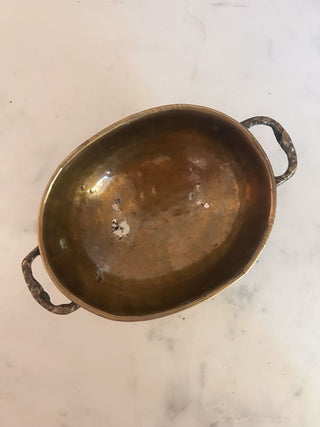 Oval Brass-Toned Footed Bowl w/ Handles