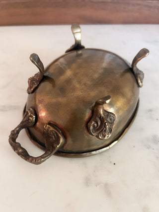 Oval Brass-Toned Footed Bowl w/ Handles