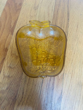 Amber Apple Shape Glass Dish
