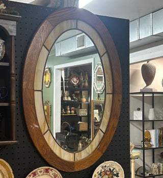 Vintage Leaded Stain Glass Oval Mirror
