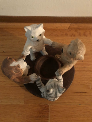 Vintage Dog and Cat Holding Paws Candle Holder