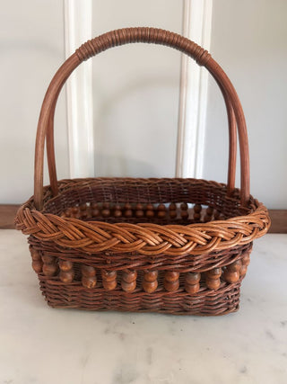 Wicker Basket w/ Wooden Bead Embellishments
