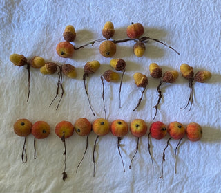 Vintage sugar beaded harvest apple and acorn table centerpiece accents (set of 21)