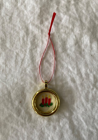 Vintage cross stitch candle ornament