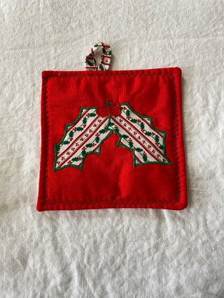 Vintage handmade holly potholder