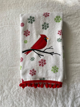 Holiday cardinal hand towel