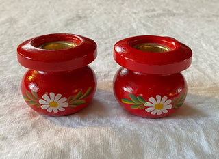 Vintage Swedish wooden candlestick holders (set of 2)