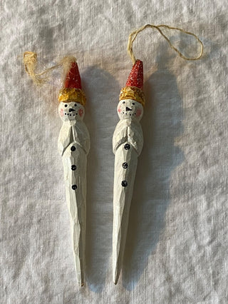 Vintage folk art snowman ornament (set of 2)