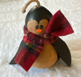 Vintage folk art holiday gourd penguin