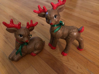 Vintage Ceramic Quilted Hand Painted Reindeer (Set of 2)