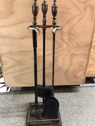 Vintage 4 Piece Fireplace Set Brass/Cast Iron (Price is Firm)
