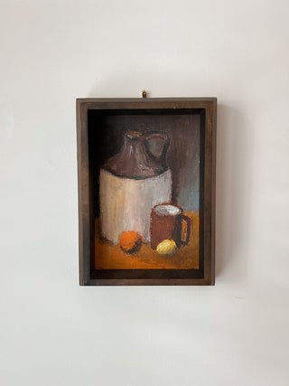 Signed Eleanor Byrne 1969 Jug, Mug & Citrus Still Life Oil Painting