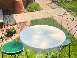 VTG Ice Cream Parlor Table (Marble Top) Set with Two Chairs (as is)