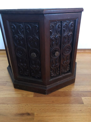 Vintage Wood Octagonal Ornate Side Table - as is