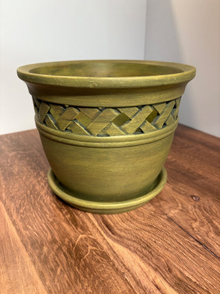 Green Terracotta Pot With Lattice Detail