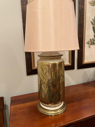 Vintage Etched Brass Canister Lamp with Wild Flowers
