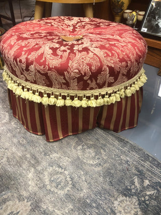 Victorian Inspired Fringed Brocade Burgundy/Gold Ottoman - Price is Firm