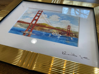 Gold Frame w/Original Watercolor Golden Gate Bridge